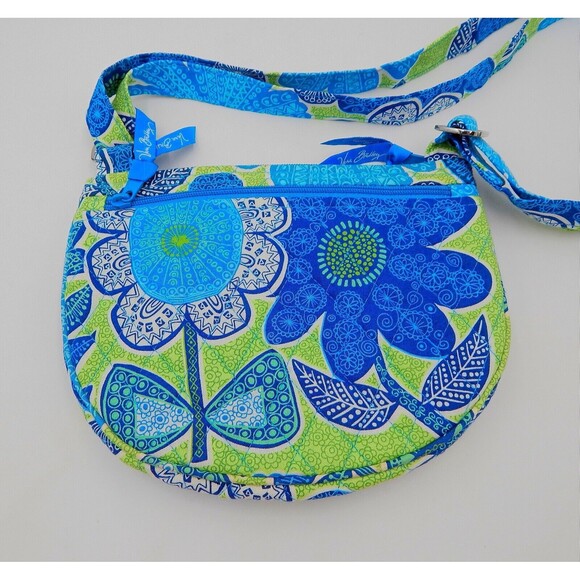 Vera Bradley Lizzy Crossbody Doodle Daisy Shoulder Bag Blue Green - Picture 3 of 12
